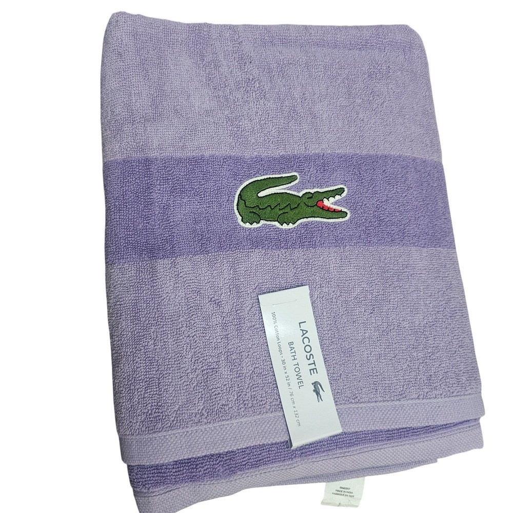 Lacoste Bath Towels Luxury Light Purple Cotton with Crocodile Logo 30 x 52 NWT